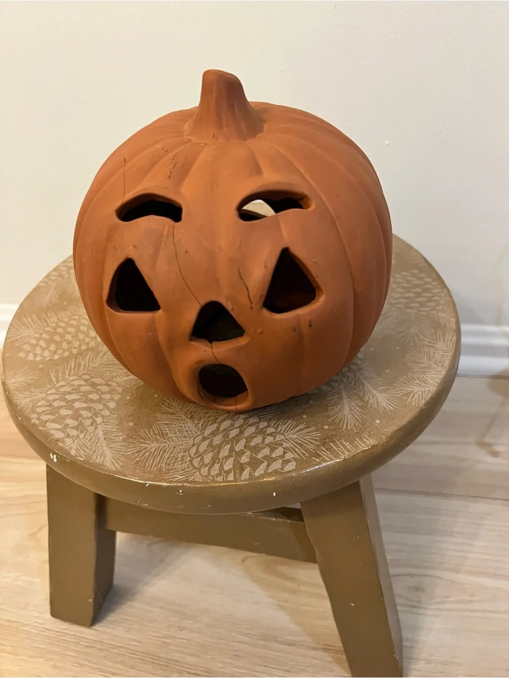 Two Faces- Vintage Terracotta Orange Ceramic Jack-O'-Lantern Pumpkin -
